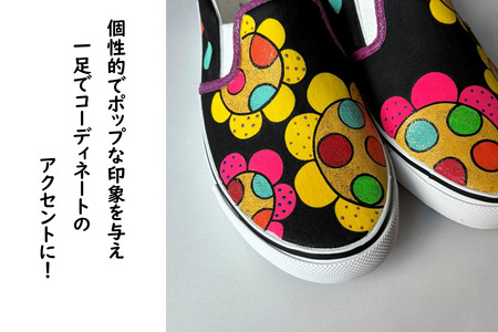 スニーカー フラガール 手描きスリッポン 左右非対称デザイン 花柄 アシンメトリー 大人可愛い おしゃれ レディース メンズ ユニセックス ワイズ 2E 22.0～28.0cm【受注制作】