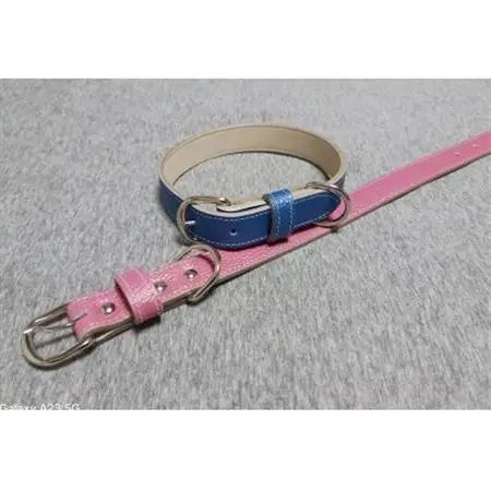 ペット用品(首輪) 牛革シボ型押しラメカラー・ピンク首輪#30【1657324】