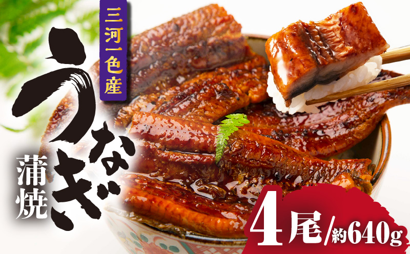 三河一色産うなぎ蒲焼 4尾（約640g）・O068