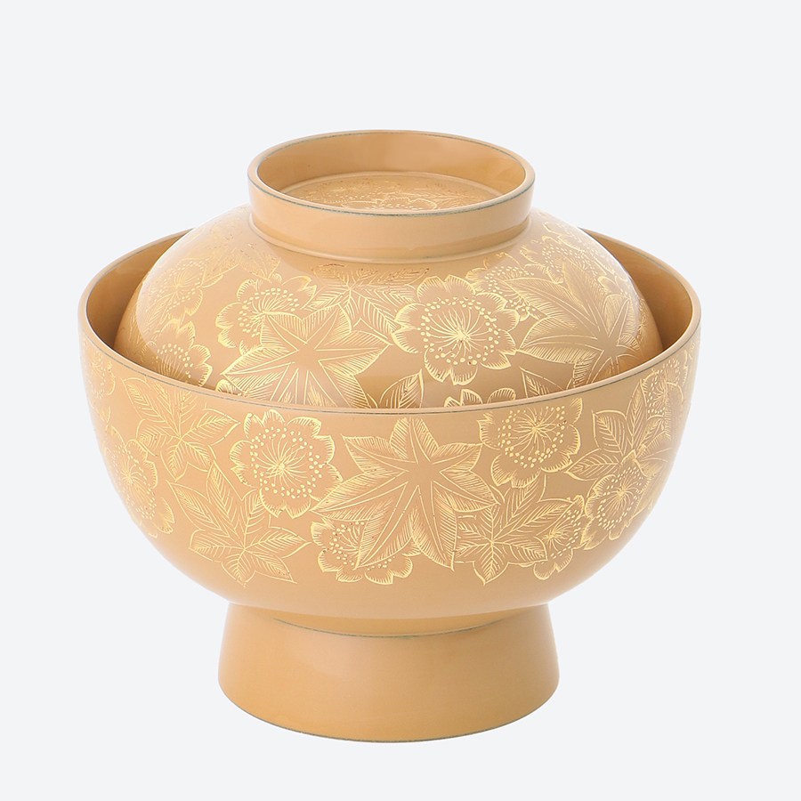 ＜中島忠平漆器店＞時代椀　春秋彫詰　白×金　5客組
