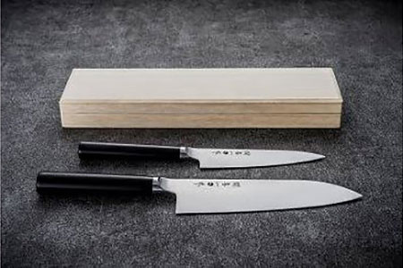 関喜一作 三徳180mm、ペティ130mm 桐箱入りセット