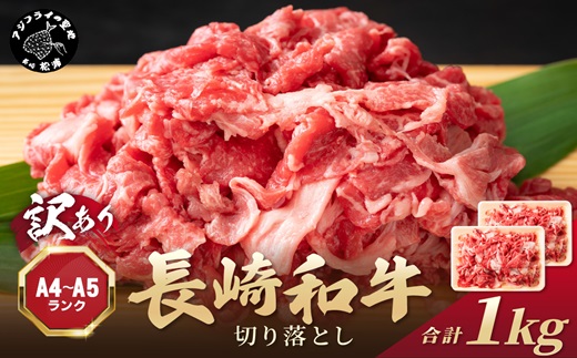 訳あり！【A4〜A5】長崎和牛切り落とし1kg(500g×2p)( 牛肉 おすすめ 長崎和牛 バーベキュー 焼肉 切り落とし 冷凍 国産 送料無料 赤身 )【B1-143】