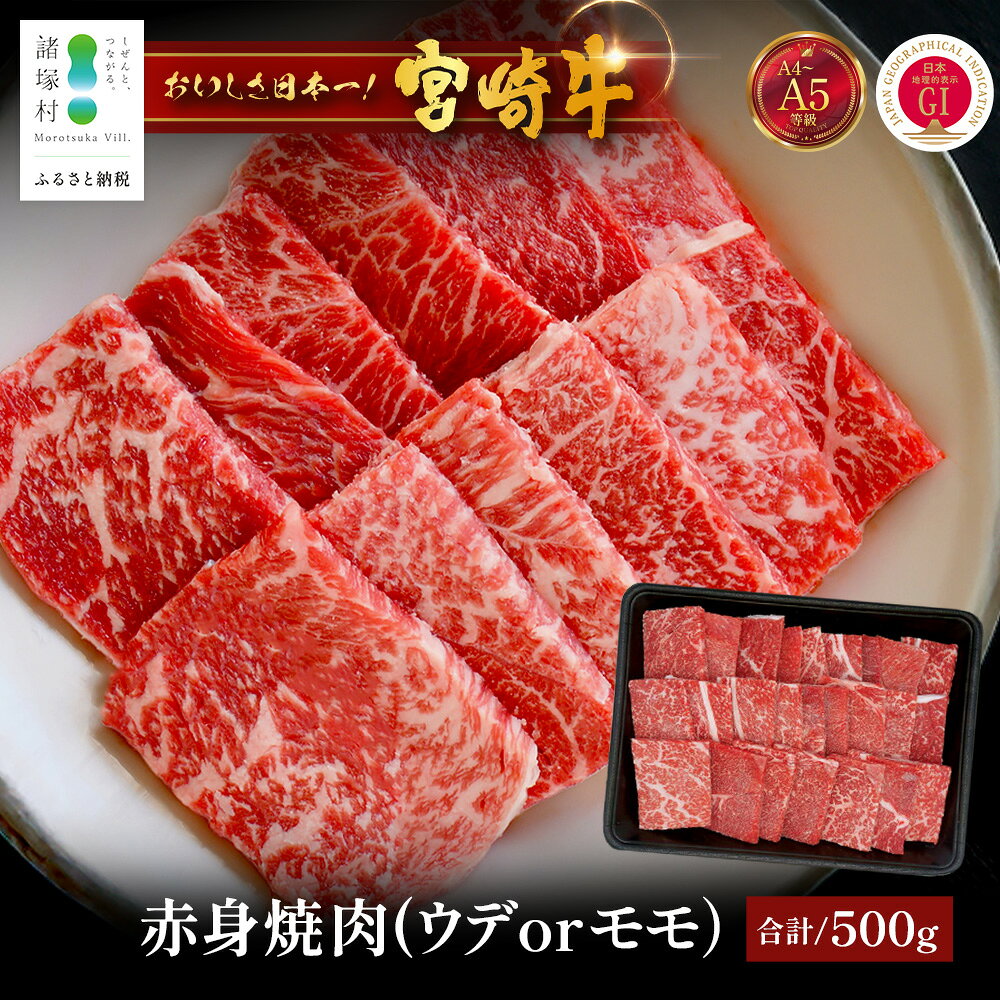 【ふるさと納税】宮崎牛 赤身 焼肉用 約500g×1P［ウデまたはモモをお届け］焼肉 冷凍｜国産 牛肉 4等級以上 黒毛和牛 肉 お肉 ブランド牛 高級 株式会社ミヤチク 宮崎県 諸塚村 MY-08