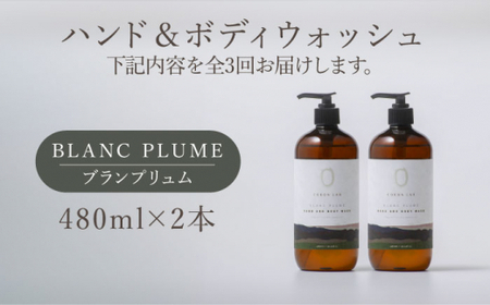 【全3回定期便】COKONLAB ハンド＆ボディウォッシュ ブランプリュム480ml×2本【株式会社 あつまるホールディングス NSP山鹿工場】化粧品 コスメ 美容 国産 ボディケア ハンドケア [Z