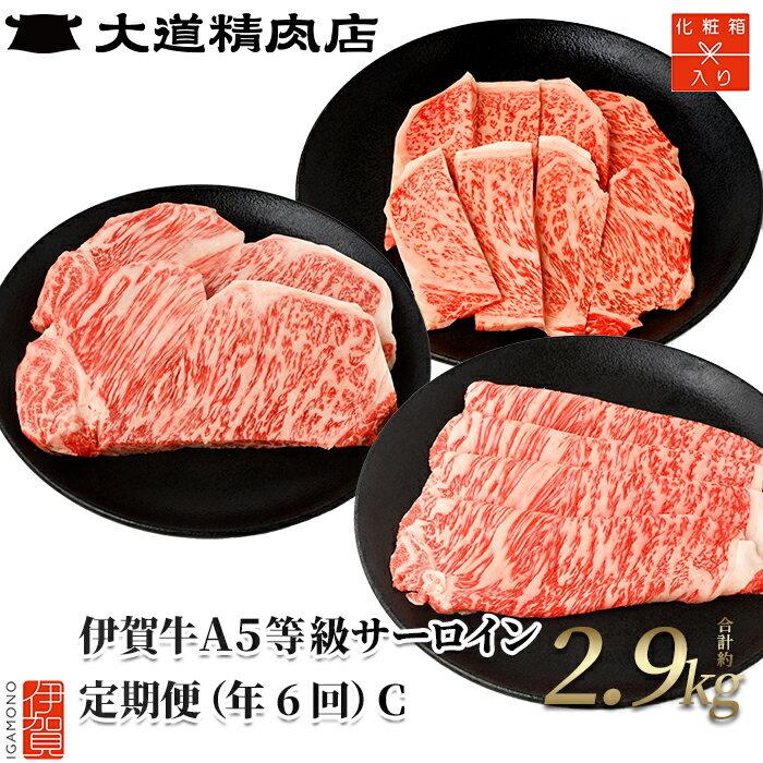 【ふるさと納税】黒毛和牛 牛肉 伊賀牛【年6回】《伊賀牛 A5サーロイン 定期便コースC》（総合計約2.9kg）/伊賀の老舗大道精肉店から幻の牛肉「伊賀牛」をお届け!黒毛和牛 サーロイン ステーキ 和牛 牛肉 国産 送料無料 伊賀市柘植 三重県伊賀市 大道精肉店