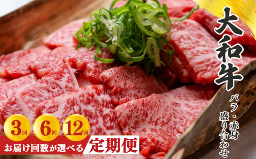 
【定期便6回】奈良県産黒毛和牛 大和牛バラ・赤身盛り合わせ 焼肉 500g
