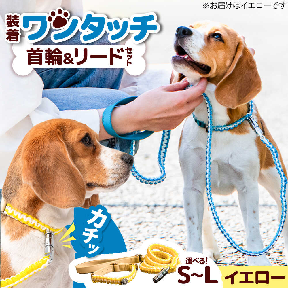 【ふるさと納税】ペット 犬の首輪＆リードセット イエロー / 首輪 リード 散歩 ペット用品 犬用品 ペットグッズ ワンタッチ 着脱簡単 ロック付き 高耐久 おしゃれ 丈夫 カラフル 手作り 手編み パラコード 革 レザー / 大阪府藤井寺市/(株)池上金属製作所[BLBX009]
