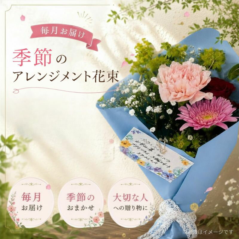 【ふるさと納税】【3か月定期便】毎月お届け 季節のアレンジメント花束 ※沖縄・離島への配送不可 / お花 花 感謝 贈答 プレゼント 花束 カーネーション ばら バラ 薔薇 アレジメント サプライズ 記念日