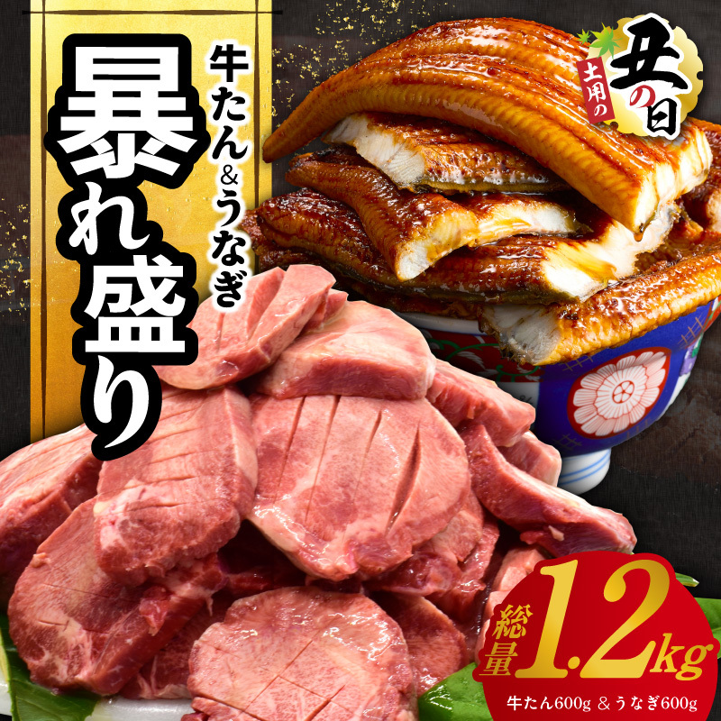 【土用の丑の日までにお届け】暴れ盛りセット 牛たん & うなぎ 総量 1.2kg【600g×2 牛肉 厚切り牛タン 鰻 蒲焼き 訳あり サイズ不揃い 小分け 家計応援】 G3614d