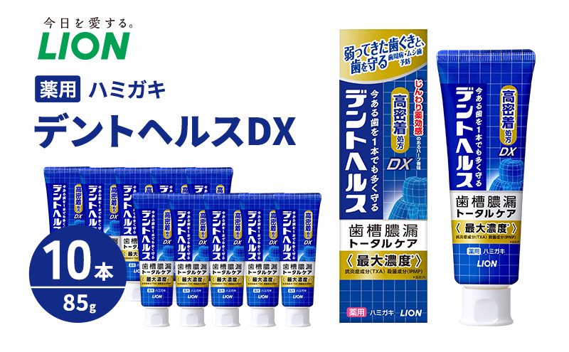 
                  ライオン 薬用歯磨き デントヘルスDX 85g×10本 歯磨き 歯磨き粉 はみがき 歯 歯槽膿漏 虫歯 虫歯予防 口臭 口臭ケア 口臭予防 トータルケア フッ素 高濃度フッ素 歯周病 歯を白くする 口腔 口腔ケア 日用品 兵庫 兵庫県 明石 明石市
                