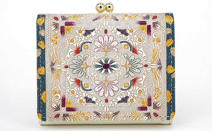 【文庫屋大関】三つ折りミニ財布　黄金のタピ【皮革工芸品】 ファッション 小物 民芸品 お札 カード 小銭 手のひらサイズ コンパクト 大人かわいい 牛革 手作り 国産 