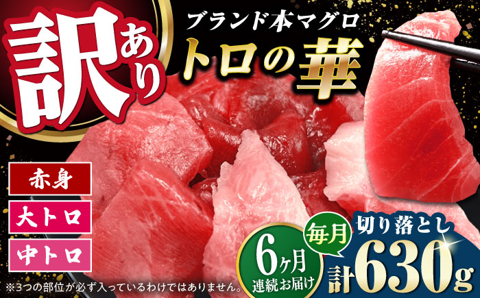【全6回定期便】訳あり！対馬産 本マグロ 切り落とし 630g（9パック） ≪対馬市≫【桐谷商店】 トロの華 冷凍 新鮮 海鮮 小分け マグロ [WAQ037]