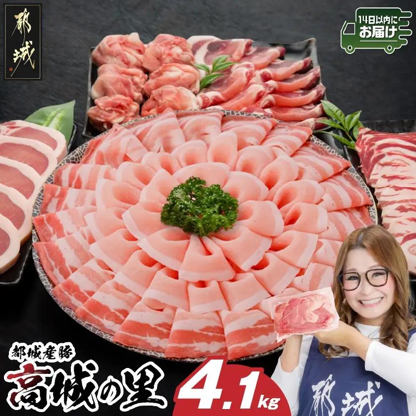 「高城の里」わくわく4.1kgセット(真空)≪みやこんじょ快速便≫〔84-001-4100g-R〕_(都城市) リピーター続出 豚肉 都城産豚 高城の里 しゃぶしゃぶ バラ 焼肉 切り落とし 肩ローススライス ロース とんかつ ブランド豚