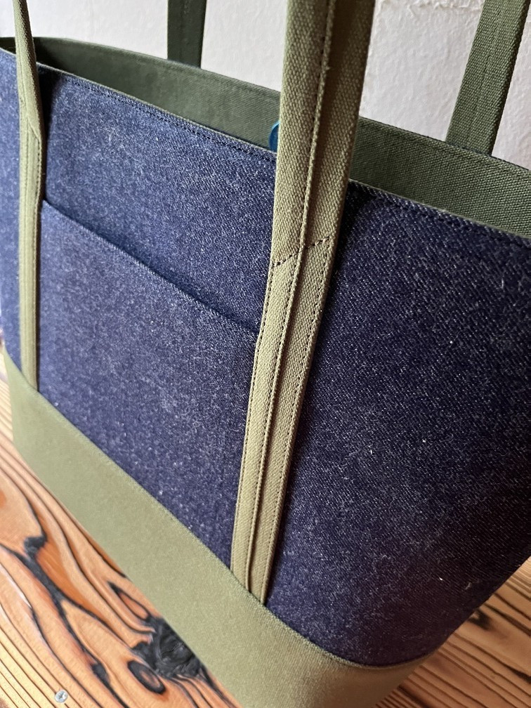 【AKIRAオリジナル】大きなトートバッグ レディスショルダータイプ 濃紺デニム×カーキ帆布