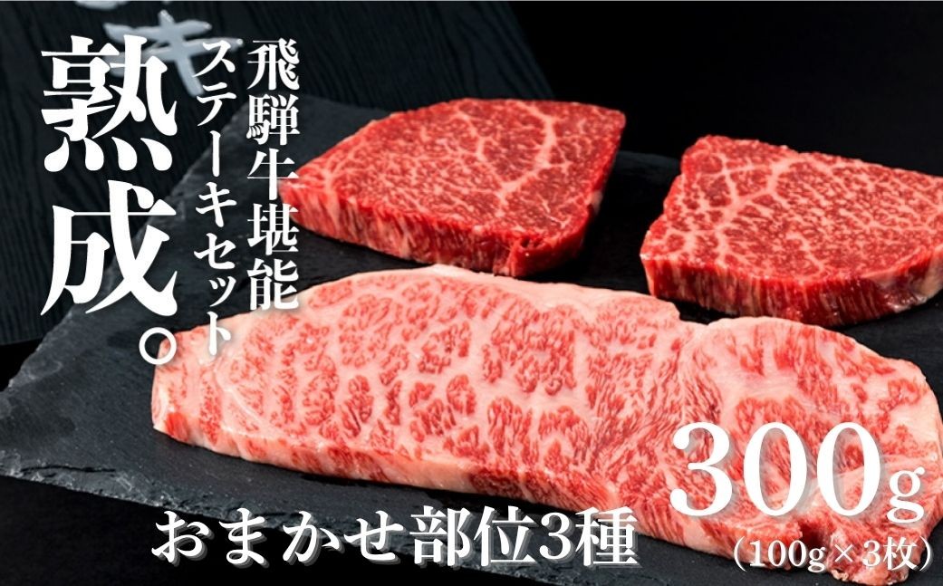 
                  飛騨牛 堪能ステーキセット 計300g 飛騨の牧場で育った熟成『山勇牛』部位おまかせ3種ステーキ食べ比べセット 牛肉 和牛
                