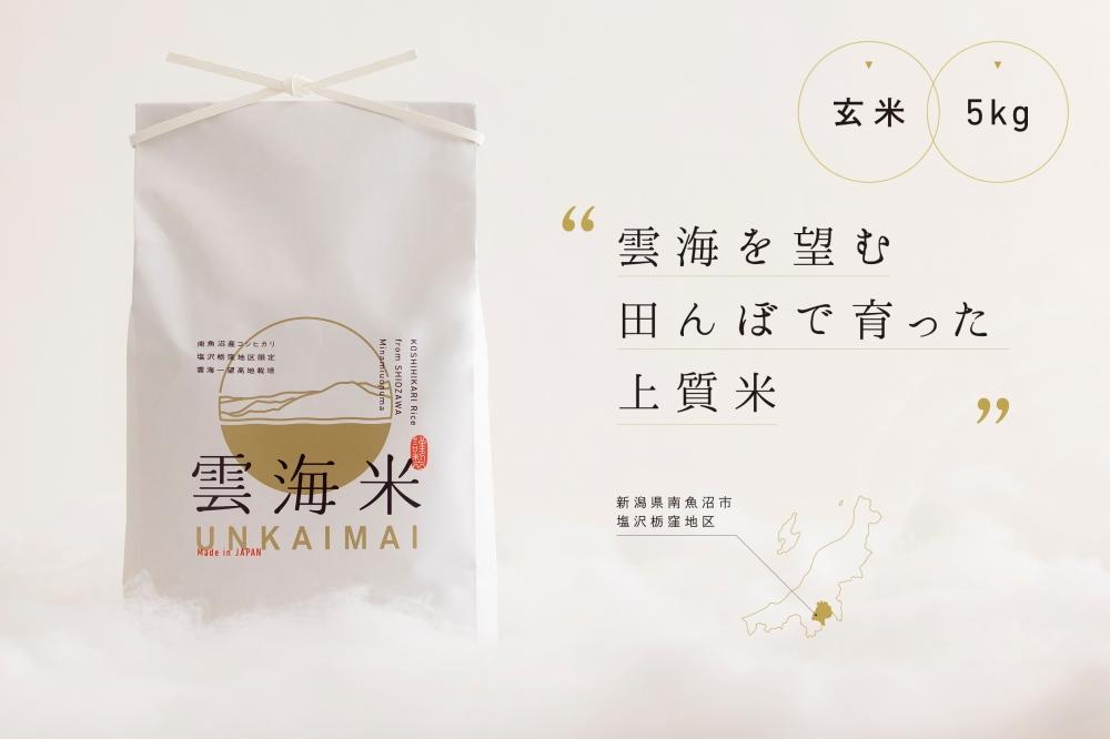 新米予約【令和8年産】「雲海米」南魚沼塩沢産コシヒカリ　玄米5kg【銘柄米 ブランド米 玄米 こしひかり コシヒカリ 魚沼産 新潟米 お米 米 こめ コメ ご飯 御飯 ごはん】【2026年10月上旬から1ヶ月以内に順次発送予定】
