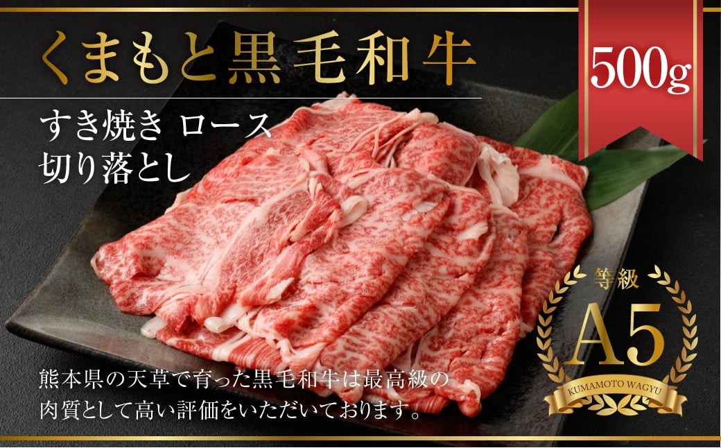 
            くまもと黒毛和牛 すき焼き ロース 切り落とし 500g A5クラス 牛肉
          