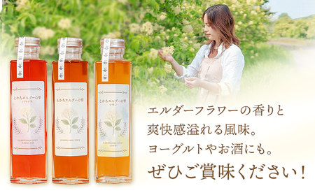 とかちエルダーの雫 シロップ 3本セット プレーン＆ハマナス＆レモン コーディアル《30日以内に出荷予定(土日祝除く)》株式会社FF工房 エルダーフラワー 調味料 加工食品 北海道 浦幌町