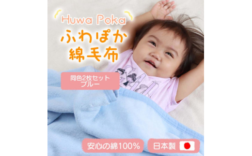 ＜同色2枚セット＞ふわぽか 綿毛布 ブルー 100×140cm 日本製 綿100% 毛布【1607497】