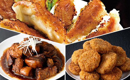 【3か月定期便】鹿児島協同食品バラエティ定期便 鹿児島黒豚生餃子 合計144個（12個×12P）茶美豚の角煮 1kg（250g×4P）茶美豚メンチカツ 2.7kg（90g×30個）を3回に分けてお届け