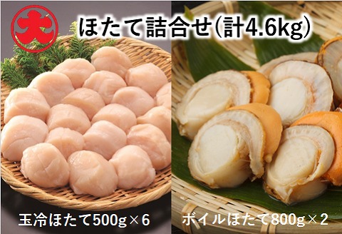 【北海道根室産】玉冷ほたて500g×6P、ボイルほたて800g×2P(計4.6kg) D-01044