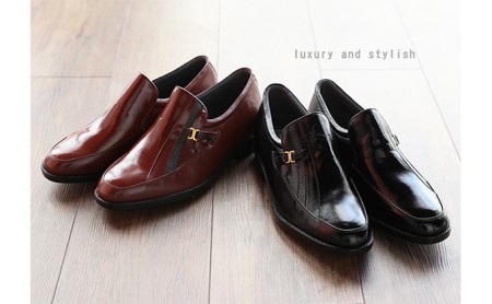 カンガルー革 ビジネスシューズ 紳士靴 Uモカ スリッポン 5cmアップ 4E ワイド No.635 ブラック 雑貨 日用品 シークレットシューズ  BN002 24.0cm