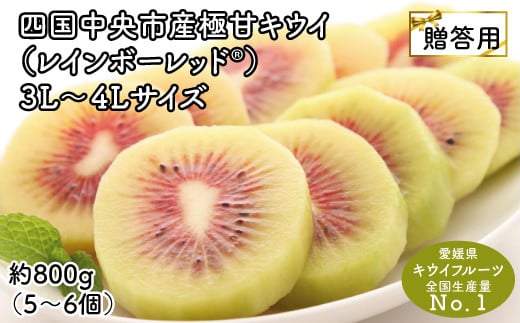 
            【25年8月受付開始】＜10月下旬以降発送＞【お歳暮・贈答用・黒箱】レインボーレッドキウイ（四国中央市産レインボーレッド）3L～4Lサイズ 約800g（約5～6個）
          
