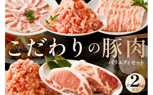 京都産こだわりの豚肉　バラエティセット 2kg以上 （ロースまたは肩ローススライス300g×１パック、バラスライス300g×1パック、トンカツ用（ロースまたは肩ロース）100g以上２枚入り×１パック、ミンチ250g×１パック、こま切れ500g×2パック）　TN00015