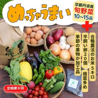 【8回定期便】＜３６９商店＞ ひと月分食材まるごとおまかせセット 野菜、根菜類、有機栽培キヌヒカリ、平飼い卵、セレクト加工品や果物入り特大セット　栽培期間中農薬・化学肥料不使用、（果物だけ一部減農薬）