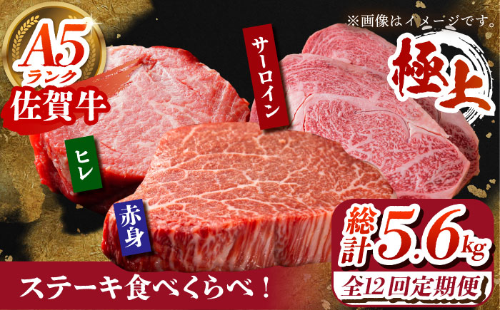 【全12回定期便】佐賀牛 ステーキ食べくらべセット（赤身・サーロイン・ヒレ）総計5.6kg 【がばいフーズ】 [HCS117]