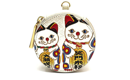 マカロンポーチ 文庫屋大関 招き猫 本革 マカロンポーチ