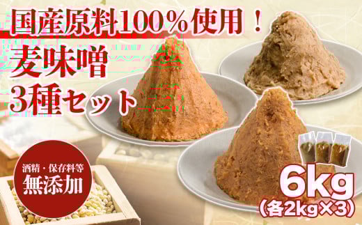 麦みそ 3種セット 1kg 各2個(計6kg)お届け！ | 甘口 中辛 合わせ 減塩 低塩 麦みそ 国産 大麦 大豆 味噌 みそ 粒みそ 調味料 麹 こうじ 味噌汁 みそ汁 愛媛県 松前町 えひめけん まさきちょう ギノーみそ