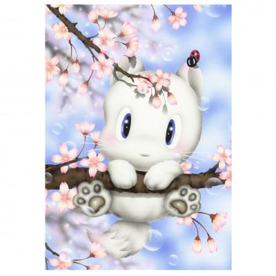 ふるさと納税 奈良市 芳岡ひでき　インチ版画『桜の木にラブちゃん乗っかかる』