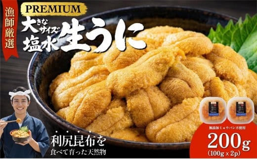 【2026年発送受付】漁師厳選！利尻天然うに”プレミアム”ムラサキウニ 200g塩水パック【2026年6～8月発送分】｜北海道 朝獲れ 塩水 ウニ 無添加 ミョウバン不使用 生 うに 雲丹 国産 天然 利尻 キタムラサキ ムラサキ [1060076]