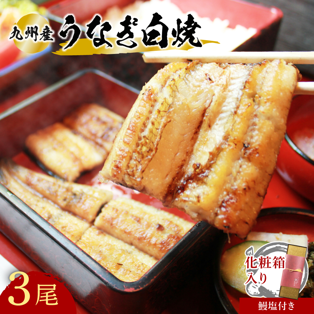 H-03 志おや 九州産 うなぎ 白焼 3本 塩 付_イメージ1