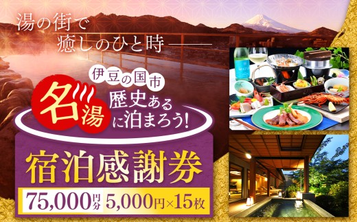 【75,000円分】( 5,000円 × 15枚 )伊豆の国市宿泊感謝券 | 旅行 伊豆 温泉 体験 旅行券 チケット 旅館 ホテル キャンプ トラベル 静岡県 伊豆の国市