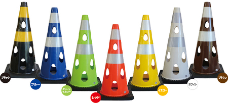 穴あきコーン　1個　レッド ／ カラーコーン 選べる色 工事用 屋外用 倒れにくい 重り付き ウェイト一体型 割れにくい 駐車場用品 工事現場用品 安全対策用品 警告灯対応 SDGs配慮 風対策 千葉