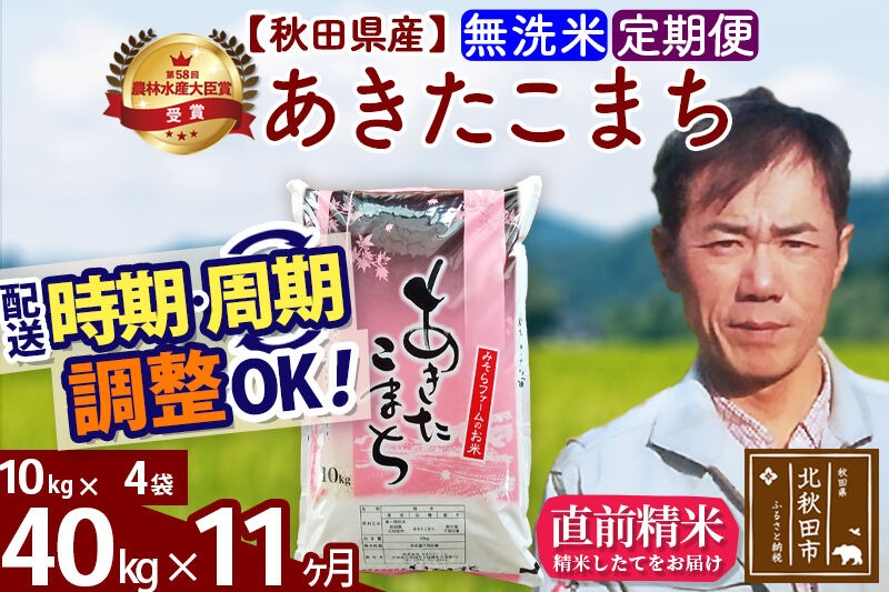 ※令和7年産※《定期便11ヶ月》秋田県産 あきたこまち 40kg【無洗米】(10kg袋) 2025年産 お届け時期選べる お届け周期調整可能 隔月に調整OK お米 みそらファーム [みそらファーム 秋田 お米 あきたこまち 米どころ 東北 北秋田市 秋田県産 冷めてもおいしい おにぎり おむすび お弁当 白米]|msrf-31111