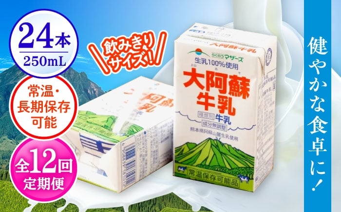 
                  【全12回定期便】 大阿蘇牛乳 250ml （24本入り）/ 熊本 牛乳 ぎゅうにゅう ミルク 乳製品 成分無調整 生乳 ロングライフ 常温 備蓄【合同会社 たべたせいか】 [AYCB152]
                