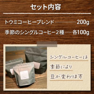 ふるさと納税 東御市 【トウミコーヒーロースタリー】オリジナルブレンドと季節のシングルコーヒーの3種のセット(豆のまま) |  | 01