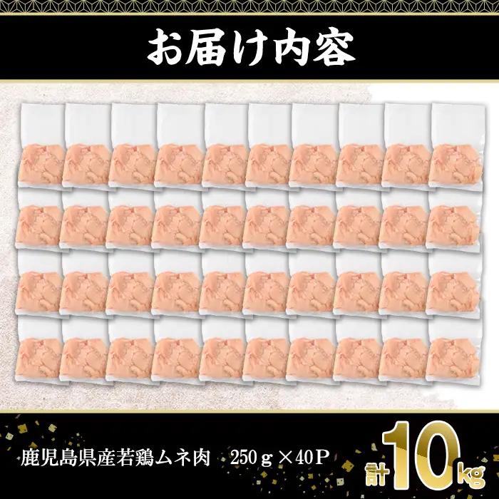 鹿児島県産 若鶏 ムネ肉 (計10kg・250g×40P)  冷凍 【株式会社羽根】A1091