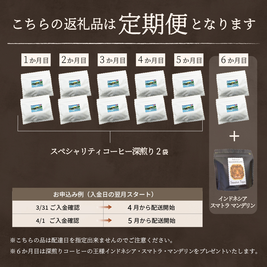 メール便発送【訳ありコーヒー定期便・深煎り】富士山の湧き水で磨いた スペシャルティコーヒー (豆) 6ヶ月