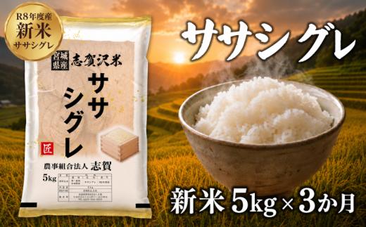 【 令和8年産 】新米 ササシグレ 定期便 5kg 3ヶ月 おこめ お米 白米 精米 コメ ライス ごはん ご飯 国産米 希少 幻の米 幻 まぼろし プレミアム キレ 高級 あっさり さっぱり 和食 飽きない 香り 大粒 食味 冷めてもおいしい 一度は食べてみたい 米の貴婦人 志賀沢米 岩沼産米