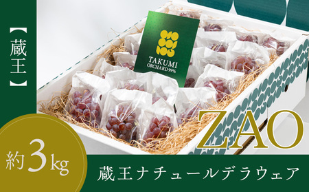 【蔵王 ZAO】蔵王ナチュールデラウェア 山形のデラウエア TAKUMI ORCHARD 99% 贈答 2L以上 糖度保証 約3kg 山形 山形県 山形市 フルーツ 果物 くだもの 送料無料 ぶどう 葡萄 ブドウ デラウェア 減農薬【令和8年産先行予約】FS25-113