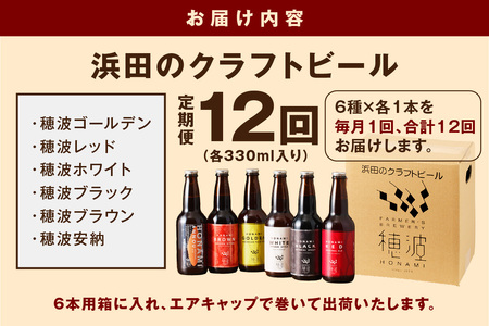 【定期便】浜田のクラフトビール 6種飲み比べセット（12回コース） 酒 ビール クラフトビール 地ビール 地酒 定期 定期便 12回 セット 飲み比べ 【139_1914】