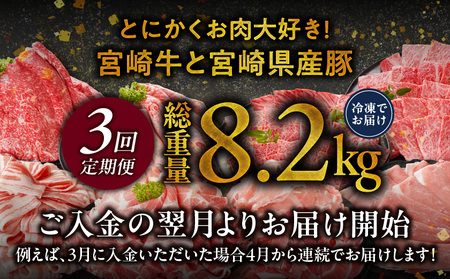 ≪3回連続お届け≫とにかくお肉大好き!宮崎牛と宮崎県産豚定期便L(総重量8.2kg)_T84-3-N201_(都城市) 宮崎県産 牛肉 宮崎牛 豚肉 しゃぶしゃぶ すき焼き 焼肉 バラ ロース ウデ 