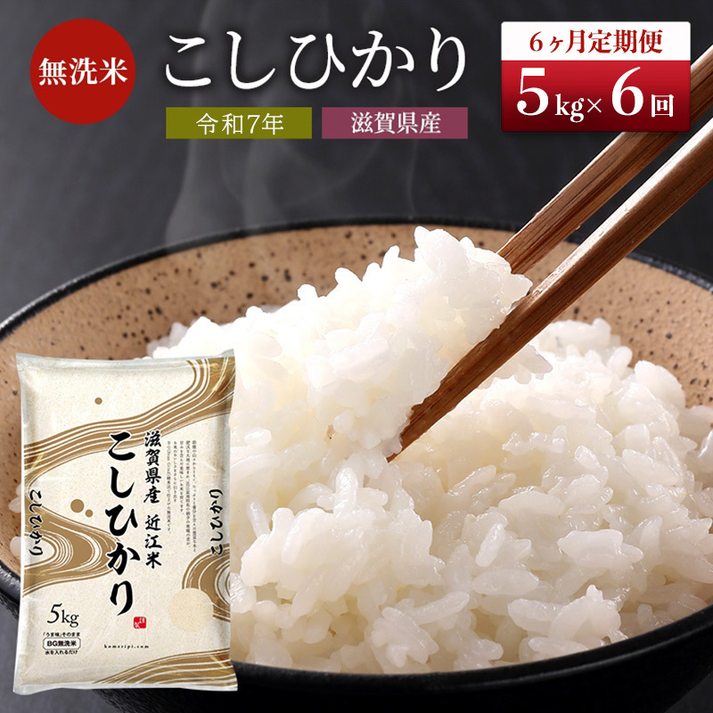 【令和7年産新米】滋賀県産 定期便 6ヶ月 こしひかり BG無洗米 5kg 無洗米 お米 コメ おこめ 白米 コシヒカリ 6回 お楽しみ