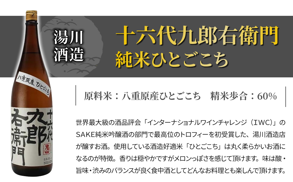 「八重原産ひとごこち」でできた日本酒 蔵違い飲み比べ２本セット（大信州酒造 純米大吟醸・湯川酒造 十六代九郎右衛門純米IWCトロフィー受賞）