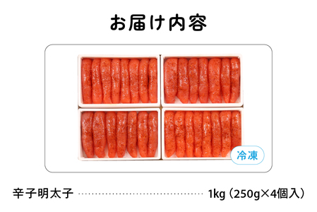 【3か月定期便】低温熟成辛子明太子　1本物・切子込　250g×4セット 全3回 R001-075