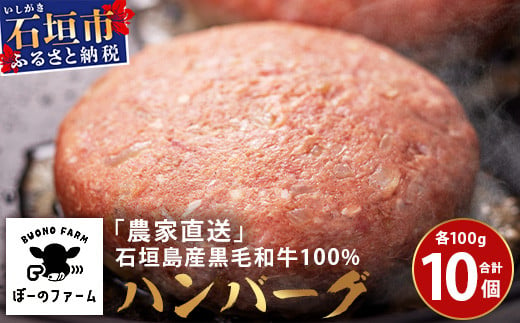 ＜先行予約＞「農家直送」石垣島黒毛和牛１００％ハンバーグ 100g×10個 《2025年3月以降順次発送》【 沖縄県 石垣 直送 黒毛 和牛 ハンバーグ 】 BO-1